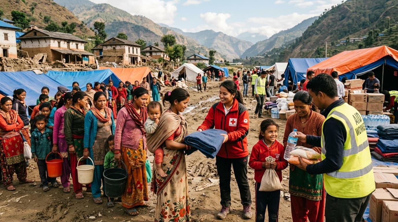Love in Action Nepal Flood Relief Team delivering aid